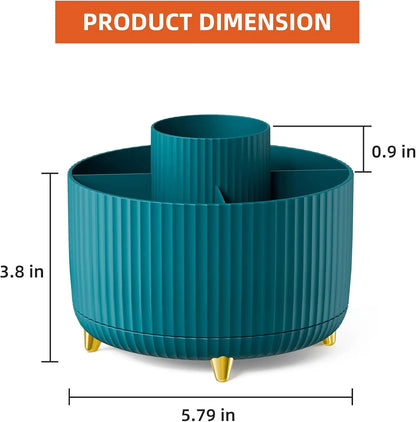 5 Compartment Rotating Pen Holder - 360° Desktop Organizer Caddy for Office, Home & Art Supplies