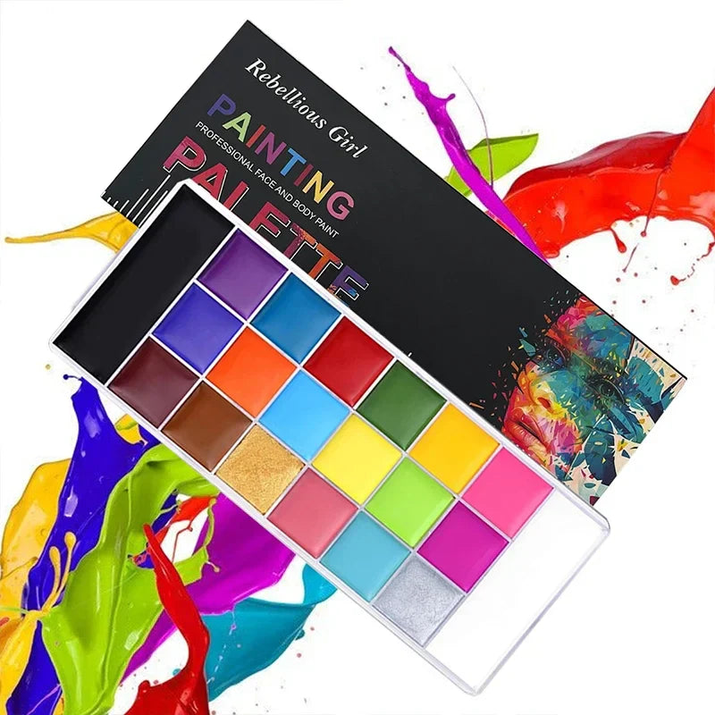 20-Color Face & Body Oil Paint – Non-Toxic Pigment for Kids, Flash Tattoos, Halloween & Cosplay Art with Brush