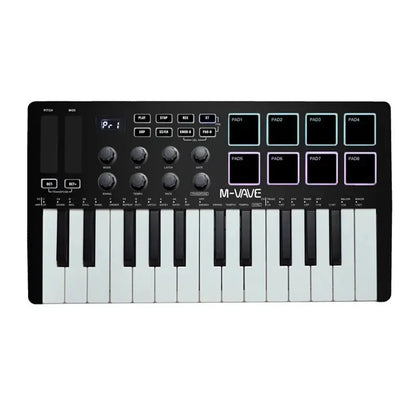 M-VAVE SMK-25 II MIDI Pad Controller Keyboard – 25 Key USB Mini, 16 RGB Drum Pads, 8 Knobs, Music Production Software Included
