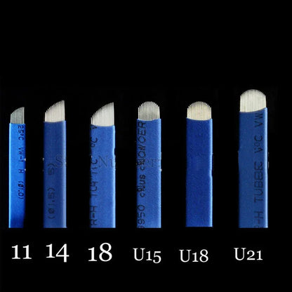 50pcs Microblading Tebori Blades 0.18mm — Manual Tattoo Needles for Permanent Makeup Eyebrows (7/9/12/14/17/21)