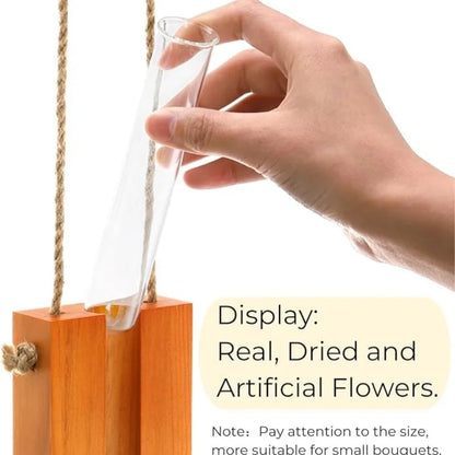Wooden Hanging Planter Terrarium - Bohemian Wall Plant Vase with Wood Stand for Indoor Plant Propagation & Decor
