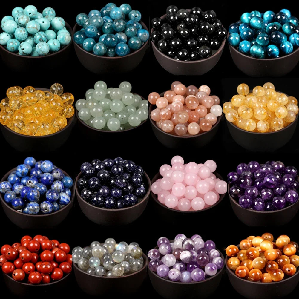 Natural Gemstone Spacer Beads - Tiger Eye, Amazonite, Lava, Turquoise & Agate Loose Beads for DIY Jewelry Bracelets