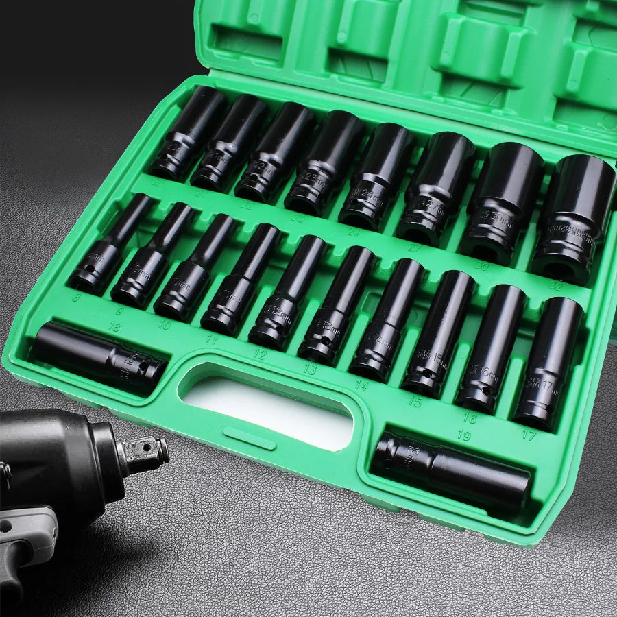 1/2-Inch Drive Impact Socket Set - 6-Point Metric Carbon Steel Sockets with Storage Case