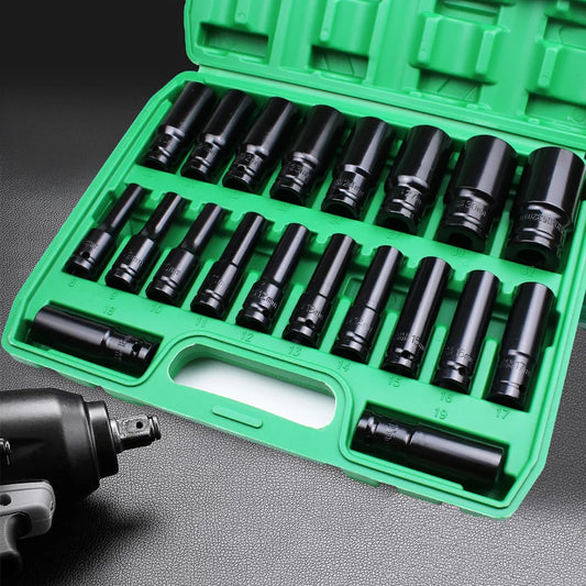 1/2-Inch Drive Impact Socket Set - 6-Point Metric Carbon Steel Sockets with Storage Case