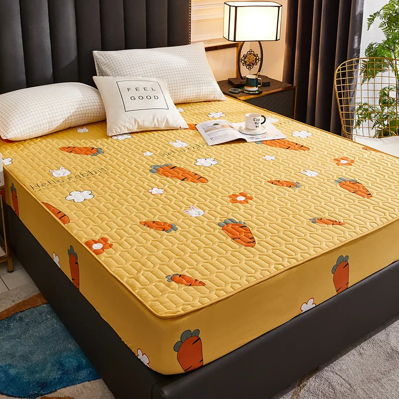 Waterproof Mattress Protector - Soft Breathable Fitted Bed Cover with Washable Printed Bedding Protection