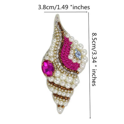 Marine Series Rhinestone Patches - Handmade Shell Starfish Seahorse Leaf Beaded Sewing Appliques for DIY Clothing