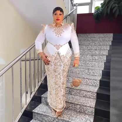 Plus Size African Evening Dress - Elegant Luxury Ankara Gown for Muslim Weddings, Parties & Formal Events