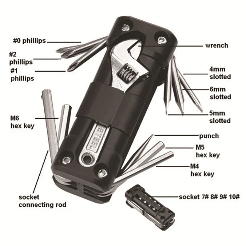 Bicycle Multitool Repair Kit - Versatile Bike Tool Set with Tire Repair Tools, Screwdriver & Chain Accessories for MTB and Road Bikes