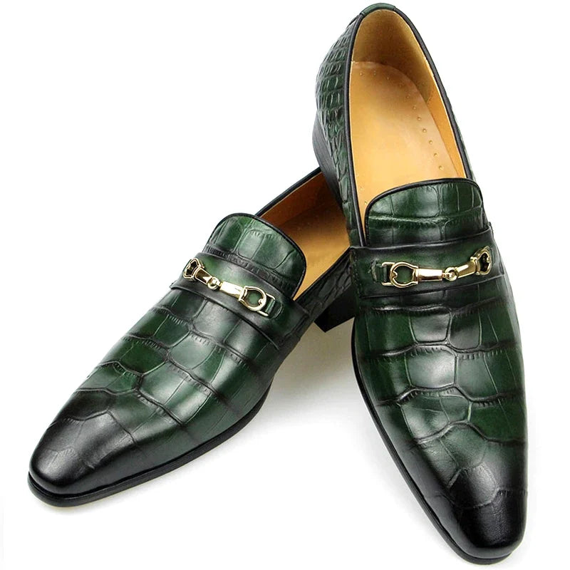 Men’s Genuine Leather Pointed Toe Loafers - Italian Designer Business, Wedding & Formal Dress Shoes