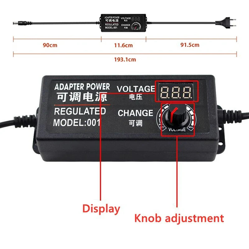 Adjustable AC DC Power Supply Adapter - 3V-36V Universal Voltage Converter with Multiple Jack Plugs for Home Appliances