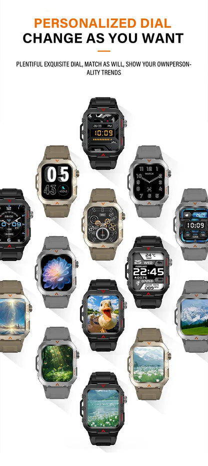 LAXASFIT Men’s Smart Watch – LED Flashlight, Outdoor Sports, Health Monitoring Wristwatch
