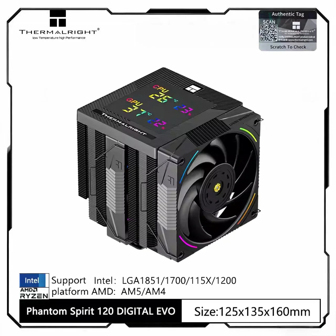 Thermalright Phantom Spirit Digital 120 EVO/SNOW CPU Air Cooler – 7 Heat Pipes Dual Tower AGHP Gen5.0 with Dual TL-K12 Fans High Performance Radiator for Intel & AMD Sockets