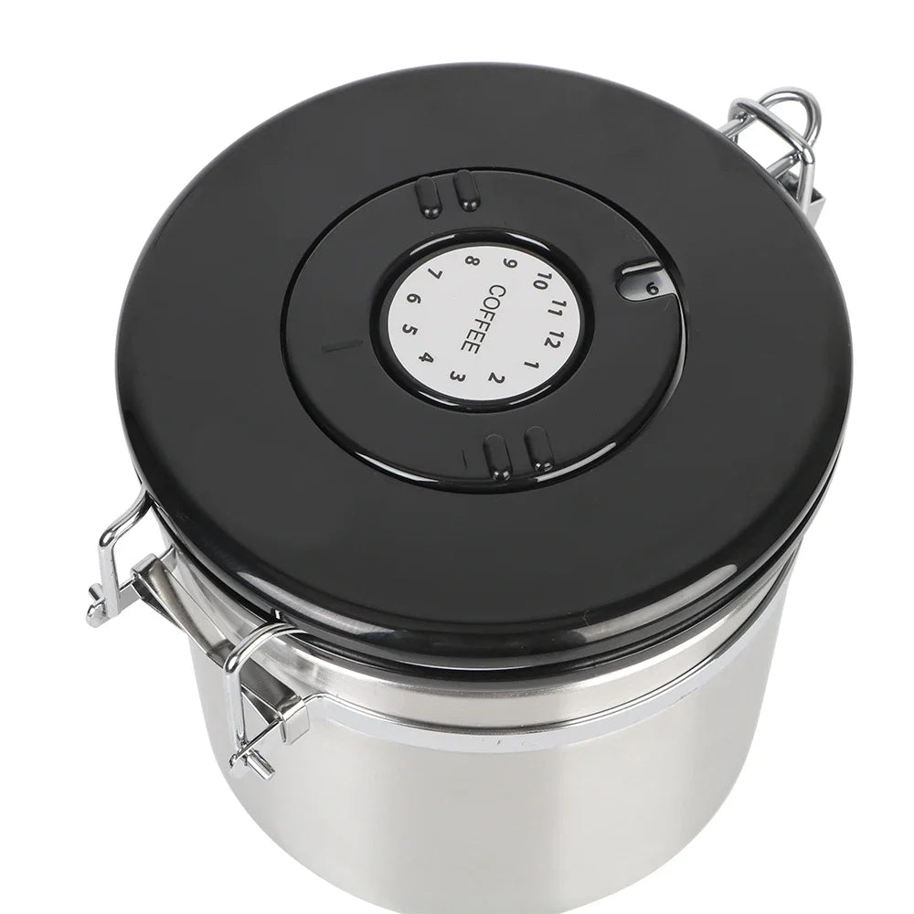 Stainless Steel Coffee Storage Canister - Airtight Container with CO2 Valve for Fresh Coffee Beans