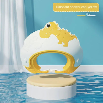 Baby Waterproof Shampoo Cap - Soft Rubber Adjustable Hair Wash Hat with Ear Protection & Dinosaur Design