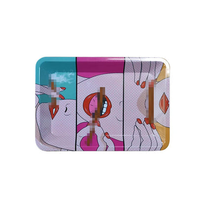 Metal Tobacco Storage Tray - Rolling Accessories Organizer with Decorative Patterns