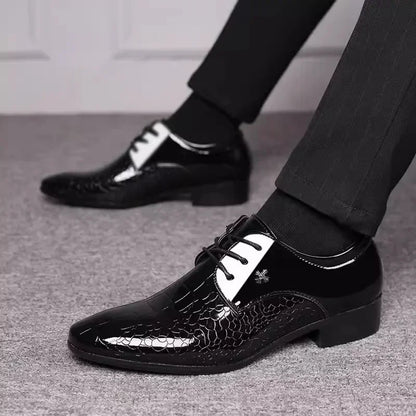 Men’s Italian Oxford Dress Shoes - Pointed Toe Luxury Patent Leather Wedding & Formal Derbies