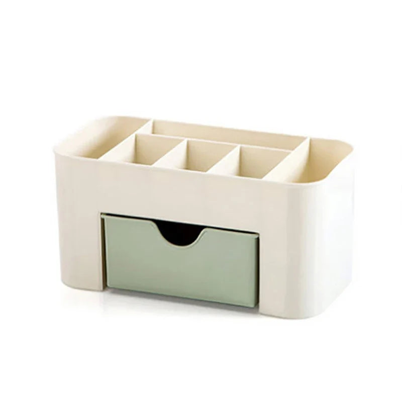 Acrylic Makeup Organizer Box - Cosmetic Storage Drawer with Lipstick, Brush & Cotton Swab Holder