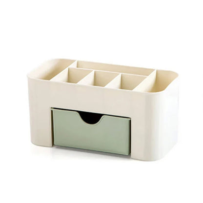 Acrylic Makeup Organizer Box - Cosmetic Storage Drawer with Lipstick, Brush & Cotton Swab Holder
