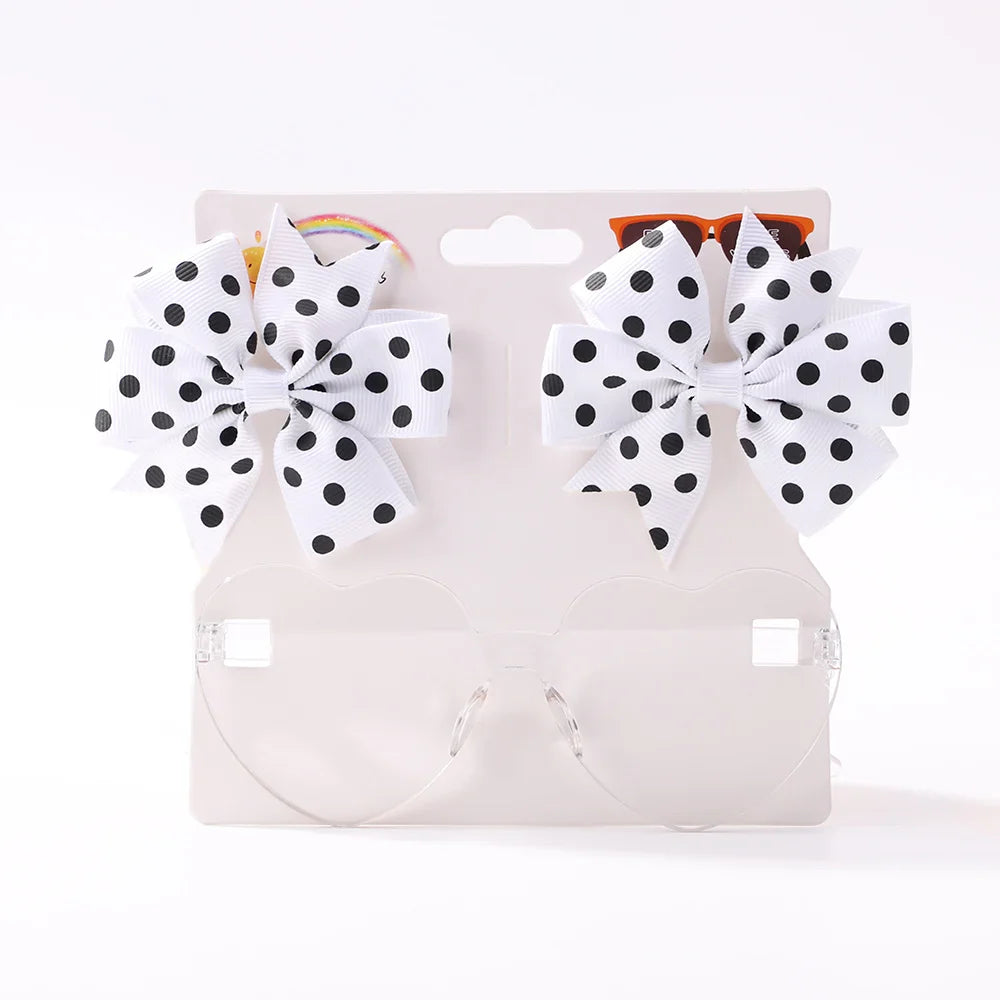 3Pcs/Pack Solid Dot Hair Bows – Colorful Boutique Bowknot Clips for Girls, Heart & Sunglasses Hair Accessories