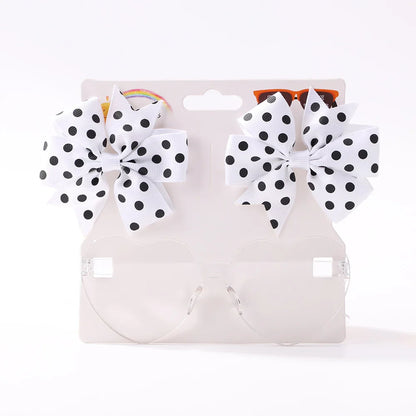 3Pcs/Pack Solid Dot Hair Bows – Colorful Boutique Bowknot Clips for Girls, Heart & Sunglasses Hair Accessories