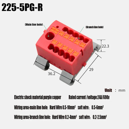 Compact Push-In Wire Connector Terminal Block – Fixed Modular Multi-Link Splicing 1-In Multiple-Out Lighting Connector 225 Series