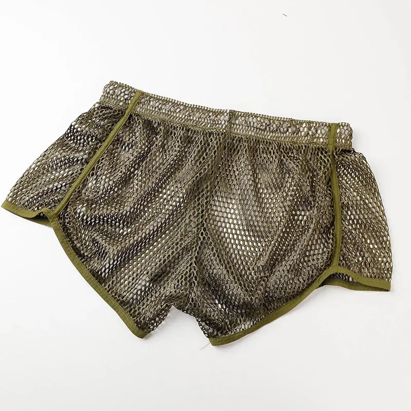 Men's Mesh Boxer Briefs - Loose Fit See Through Breathable Aro Shorts Sexy Home Underwear Pants