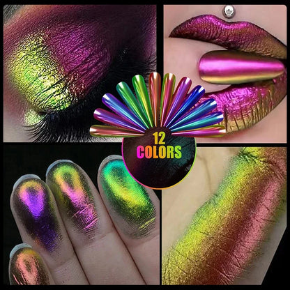 Chameleon Magic Mirror Nail Powder - Holographic Diamond Glitter Pigment for UV Gel Manicure & DIY Nail Art