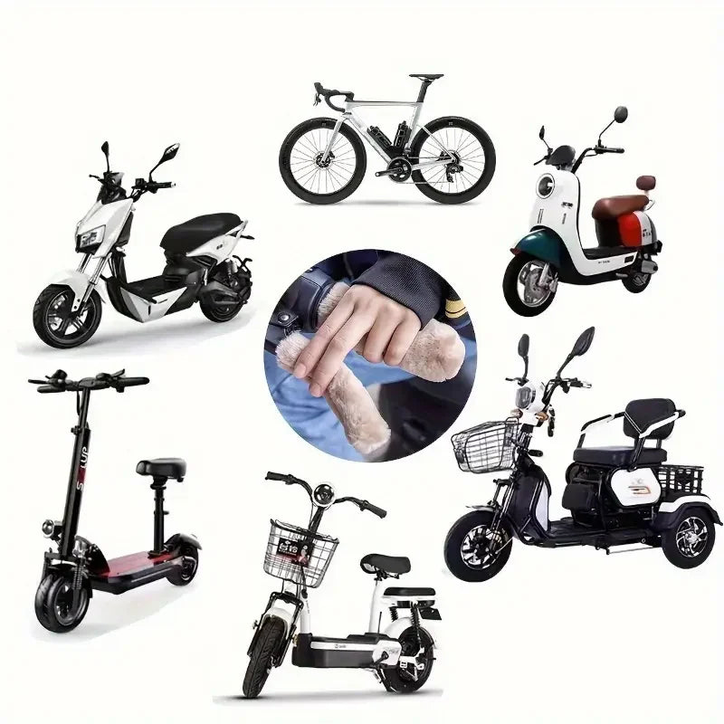 Winter Plush Handlebar Covers - Warm Non-Slip Windproof Grip Gloves for Electric Scooter, Motorcycle & Tricycle