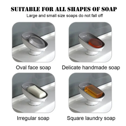 Self-Draining Soap Dish Holder - Suction Cup Bathroom Soap Box with Portable Design for Shower Accessories