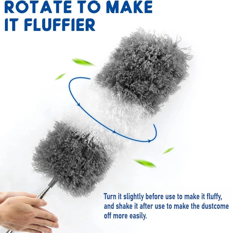 2.8M Extendable Microfiber Duster - Curved Ceiling Cleaning Brush with Electrostatic Dust Collector Pole