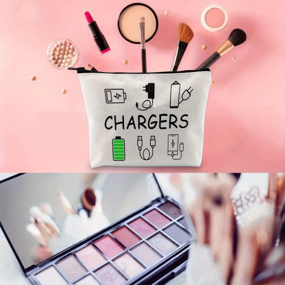 Canvas Travel Charger Storage Bag - Soft Electronic Accessories Organizer with Neutral Design