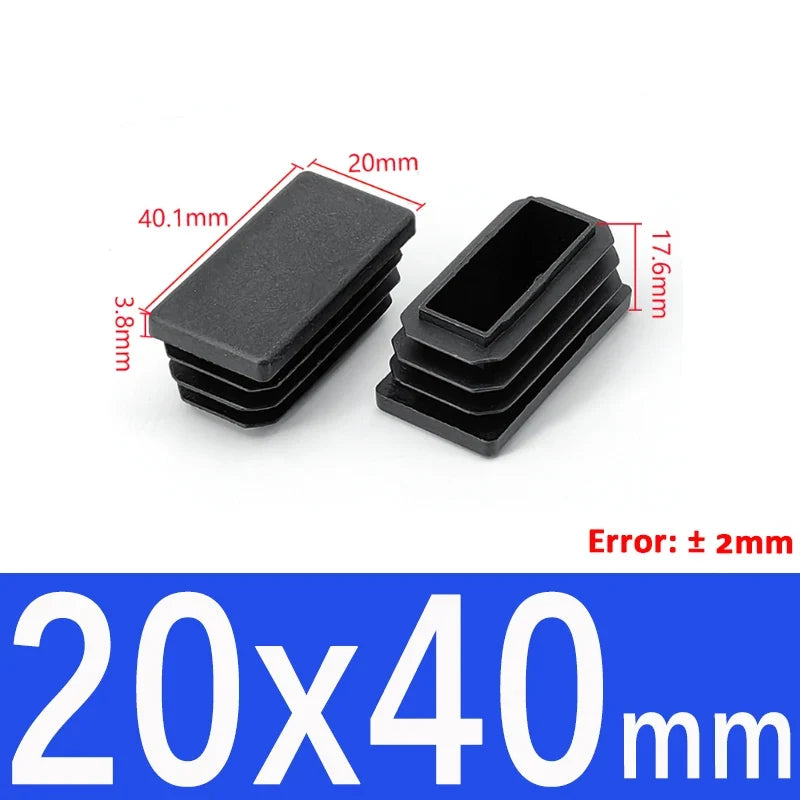 Black Square Tube End Caps - Plastic Blanking Plugs for Furniture, Tables & Chairs 10-100mm