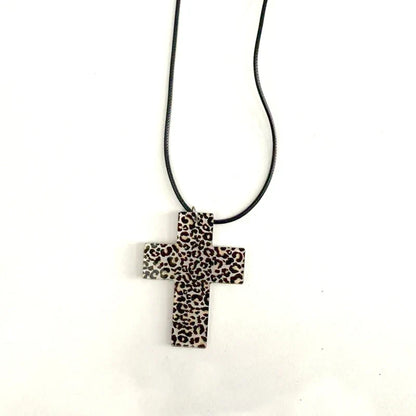Y2K Leopard Zebra Cross Necklace - Kawaii Goth Punk Acrylic Jewelry for Women