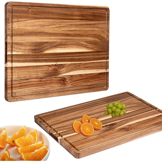 Extra Large Wooden Cutting Board - 24 x 18 Inch Reversible Butcher Block with Juice Groove & Handle