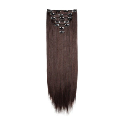 WIGSIN 24 Inch Synthetic Hair Extensions - 7PCS Long Straight Clip-In Hairpieces for Women in Black and Blonde Styles