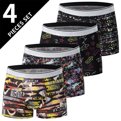 4-Piece Men's Fashion Boxer Shorts – European & American Size, Comfortable & Breathable Plus Size with Elastic Waist