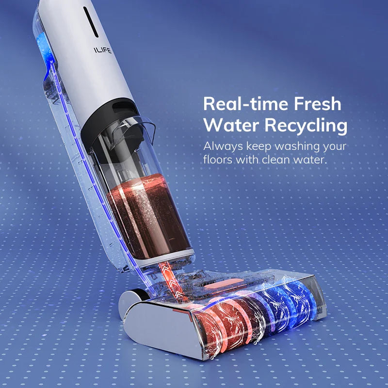 ILIFE W90 Cordless Wet Dry Smart Mop – 5500Pa Suction, Self-Cleaning in 1 Minute, Large Dual Water Tank