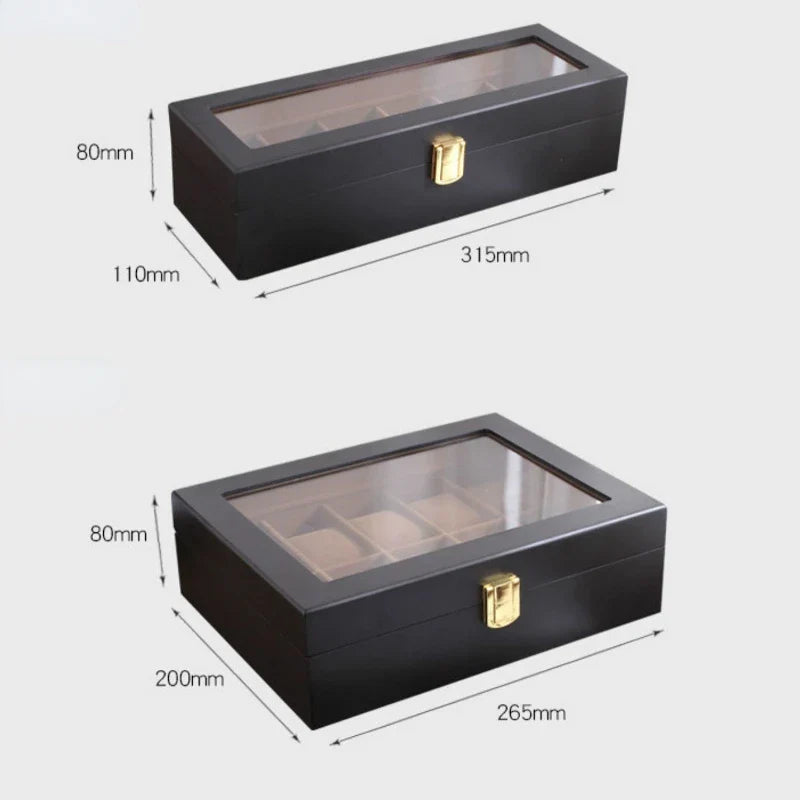 Handmade Luxury Wooden Watch Box – 6/10/12 Grid Display Case & Jewelry Organizer for Watches