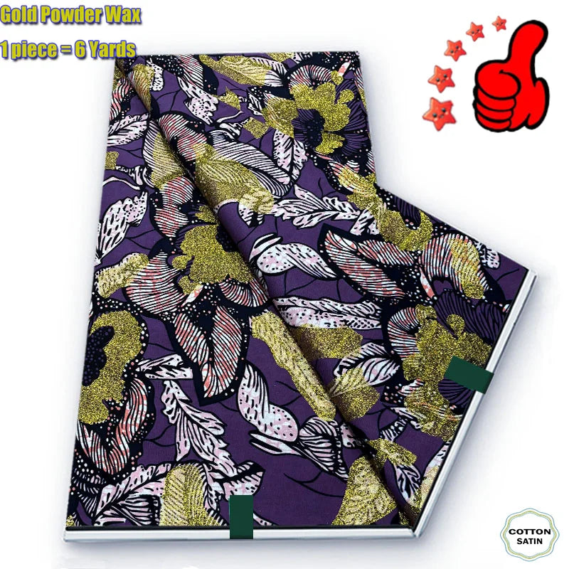 African Golden Wax Fabric - Soft Glitter Gold Print Batik Ankara Pagne
