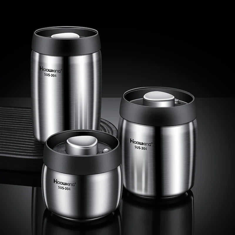 Vacuum Sealed Coffee Bean Storage Tank – 304 Stainless Steel Moisture-Proof Food Jar for Home