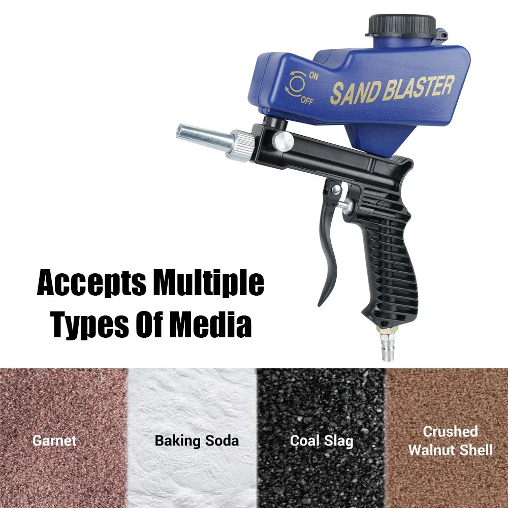 Gravity Feed Pneumatic Sandblasting Gun Set - Adjustable Rust & Paint Blasting Tool