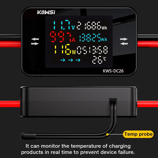 KWS-DC26 Electric Power Meter - DC8-80V LED Voltmeter Ammeter Battery Charging Tester with XT60 & XT90 Plug