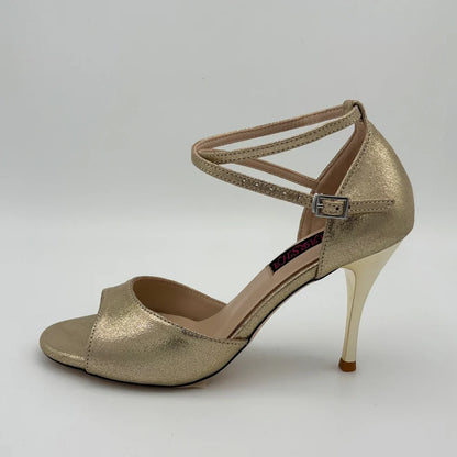 Gold Leather Argentina Tango Shoes - High Heel Flamenco Party Dance Shoes 7.5cm/9cm