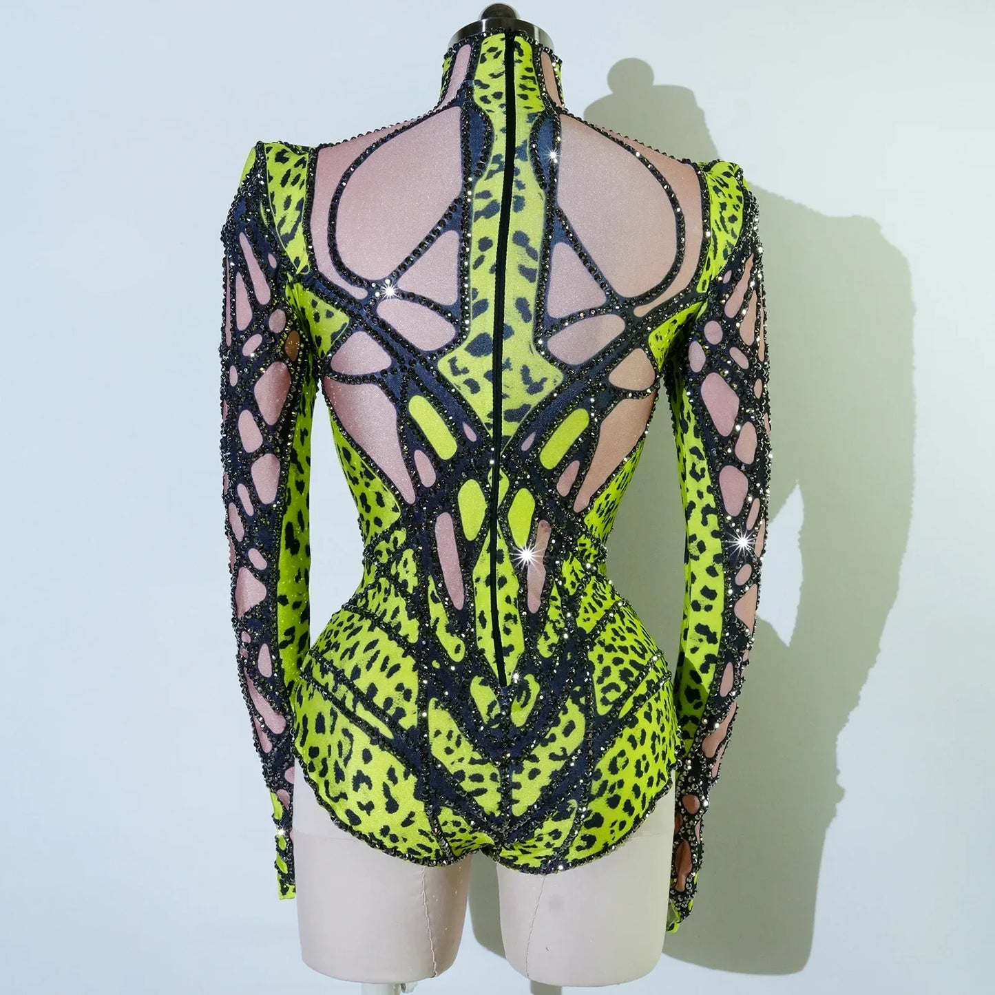 Sexy Sparkly Green Rhinestone Bodysuit – Stage Dance Costume for Party, Bar Show, Drag Queen, Cosplay & Halloween