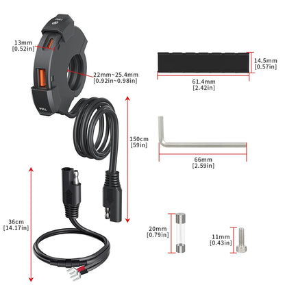 48W Quick Charge PD & QC3.0 Motorcycle USB Charger – Waterproof Handlebar Mount, 12V-24V Power Adapter