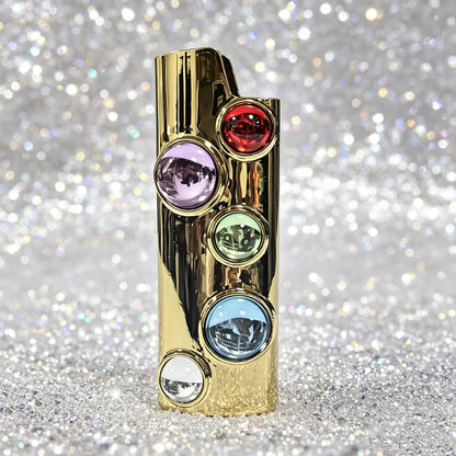 Metal Cowboy Boot Lighter Case - Cute Cat Eye Rhinestone Embroidered Zinc Alloy BIC J6 Sleeve Cover