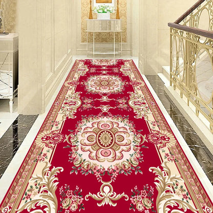 Luxury Chinese Classical Corridor Rug – Crystal Velvet Washable Carpet for Villa, Hotel & Hallway