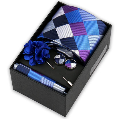 Men’s 4-Piece Tie Set Gift Box - Elegant Necktie with Handkerchief, Cufflinks & Brooch for Business, Wedding & Suit Accessories