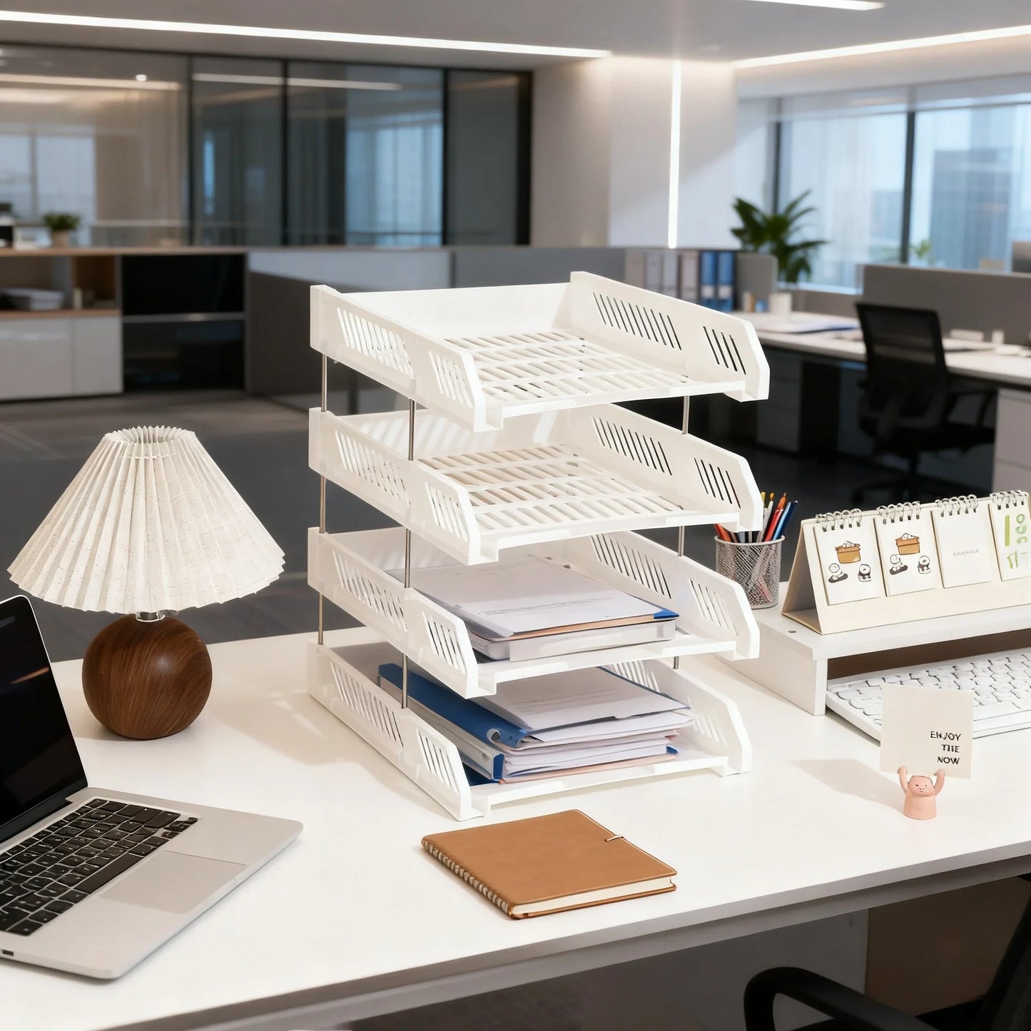 4-Tier File Tray Organizer - Detachable Multi-Layer Document Rack with Hollow Compartments
