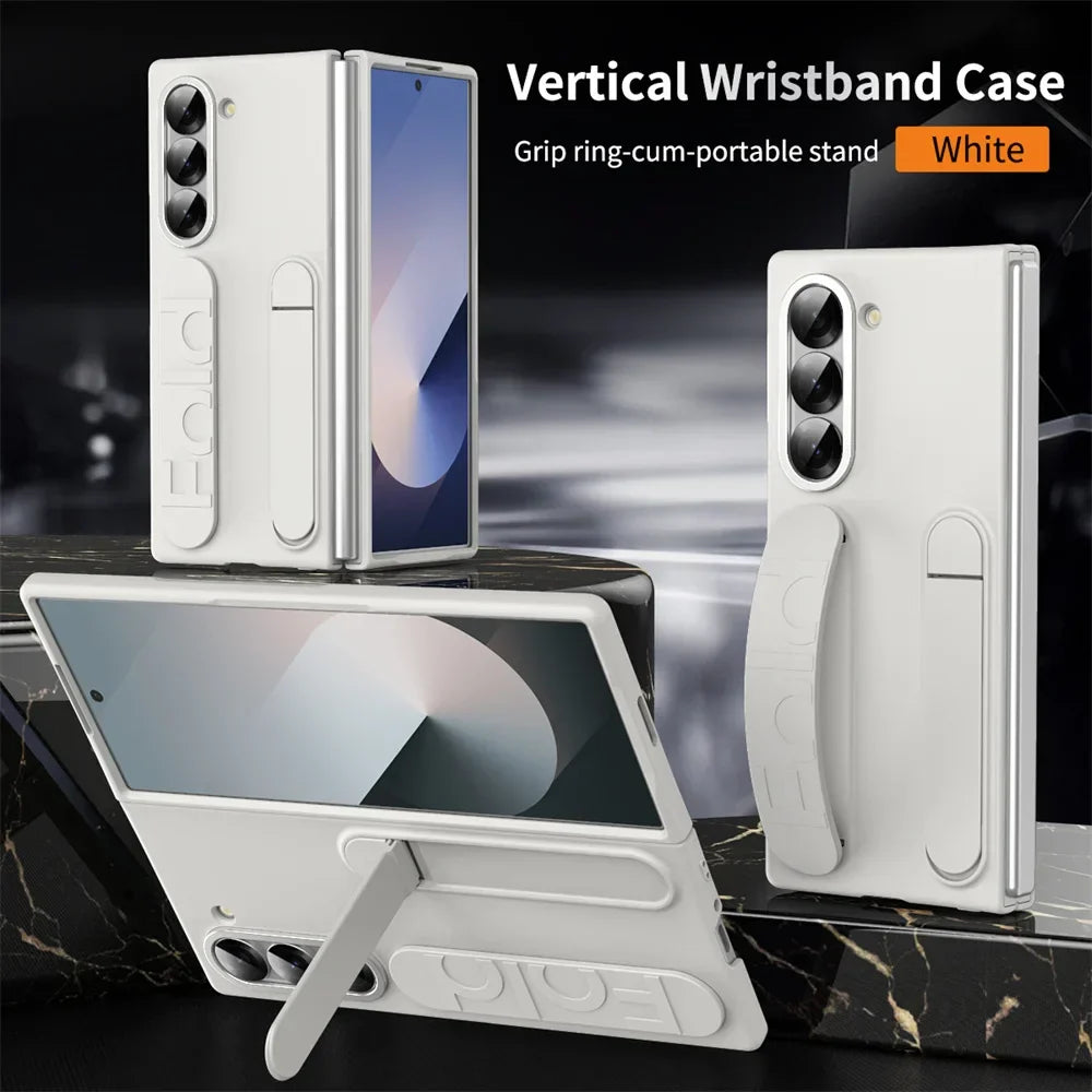 Luxury Wristband Case for Samsung Galaxy Z Fold 3-7 – Invisible Bracket Silicone Cover with Hand Strap & Folding Stand